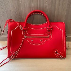 Red and white neo classic Balenciaga Bag